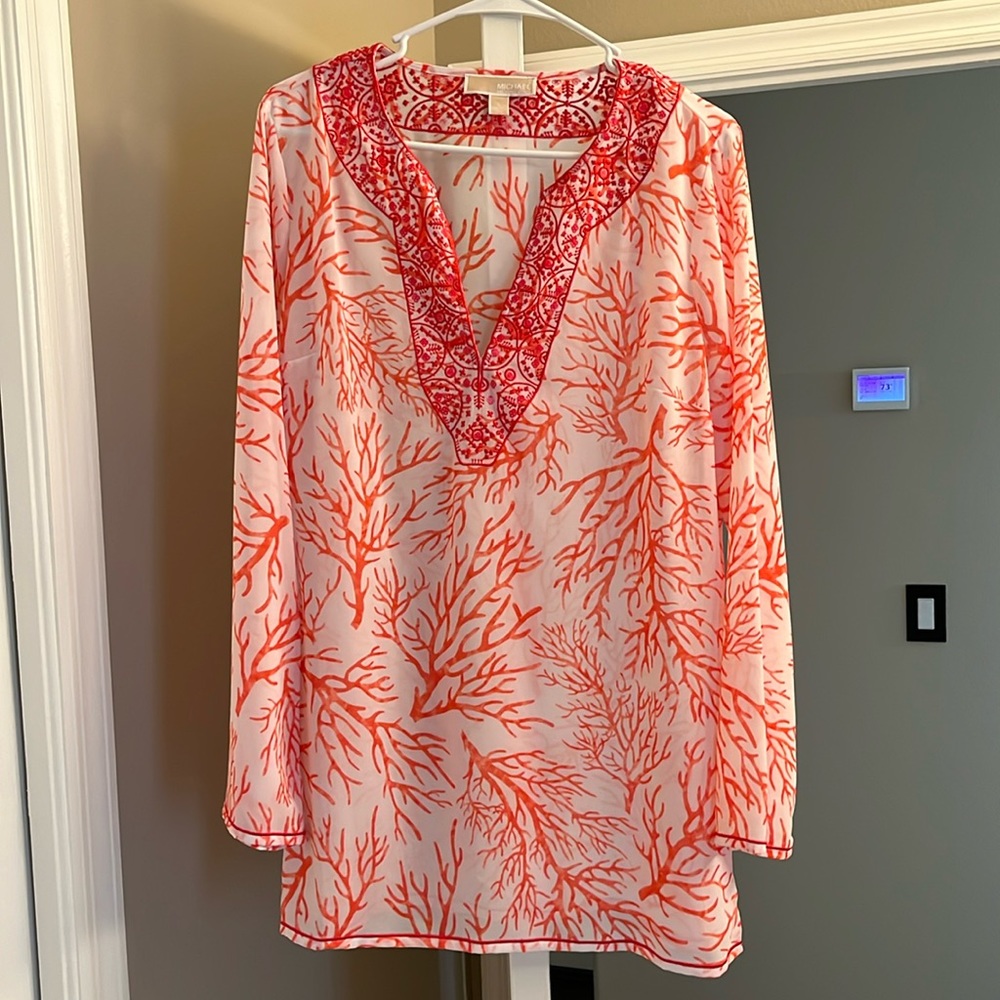 Michael Kors Women’s Sheer Blouse/Bathing suit cover-up! Size L Coral